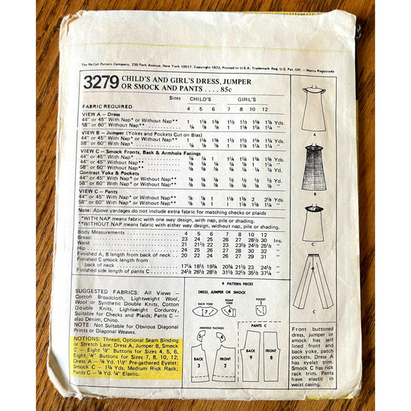 Vintage 1970s McCalls 3279 Sewing Pattern Size 8 Dress Jumper Pant COMPLETE - Picture 2 of 2